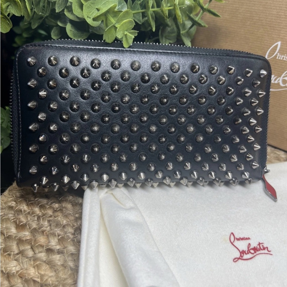 Unisex Christian Louboutin Black Wallet with Silver Spikes